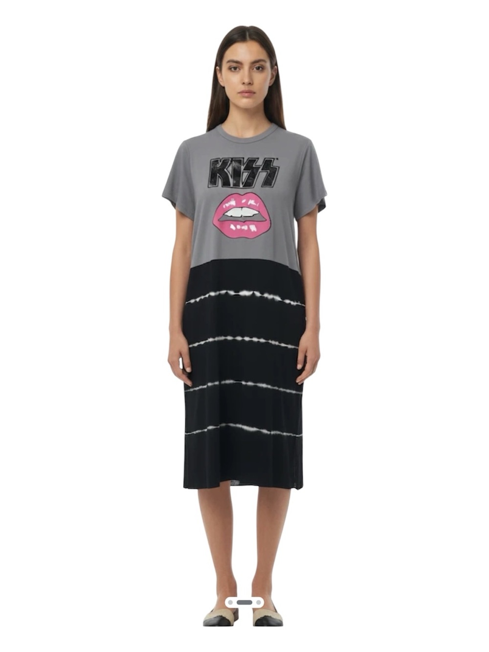One of a Kind Upcycled Kiss  Gray & Pink Lip Graphic Stripe Maxi Dress